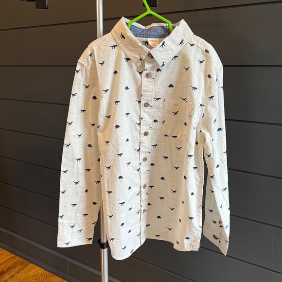 NWT Gymboree Long Sleeve Button Shirt Dinosaurs Cream & Dark Blue - Kids M(7-8Y) - Picture 2 of 6